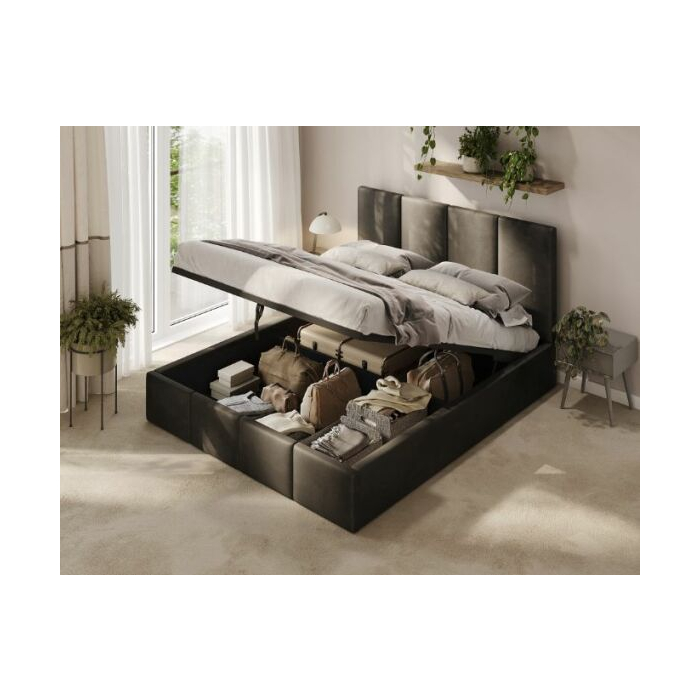 Schwarzes Polsterbett im Schlafzimmer